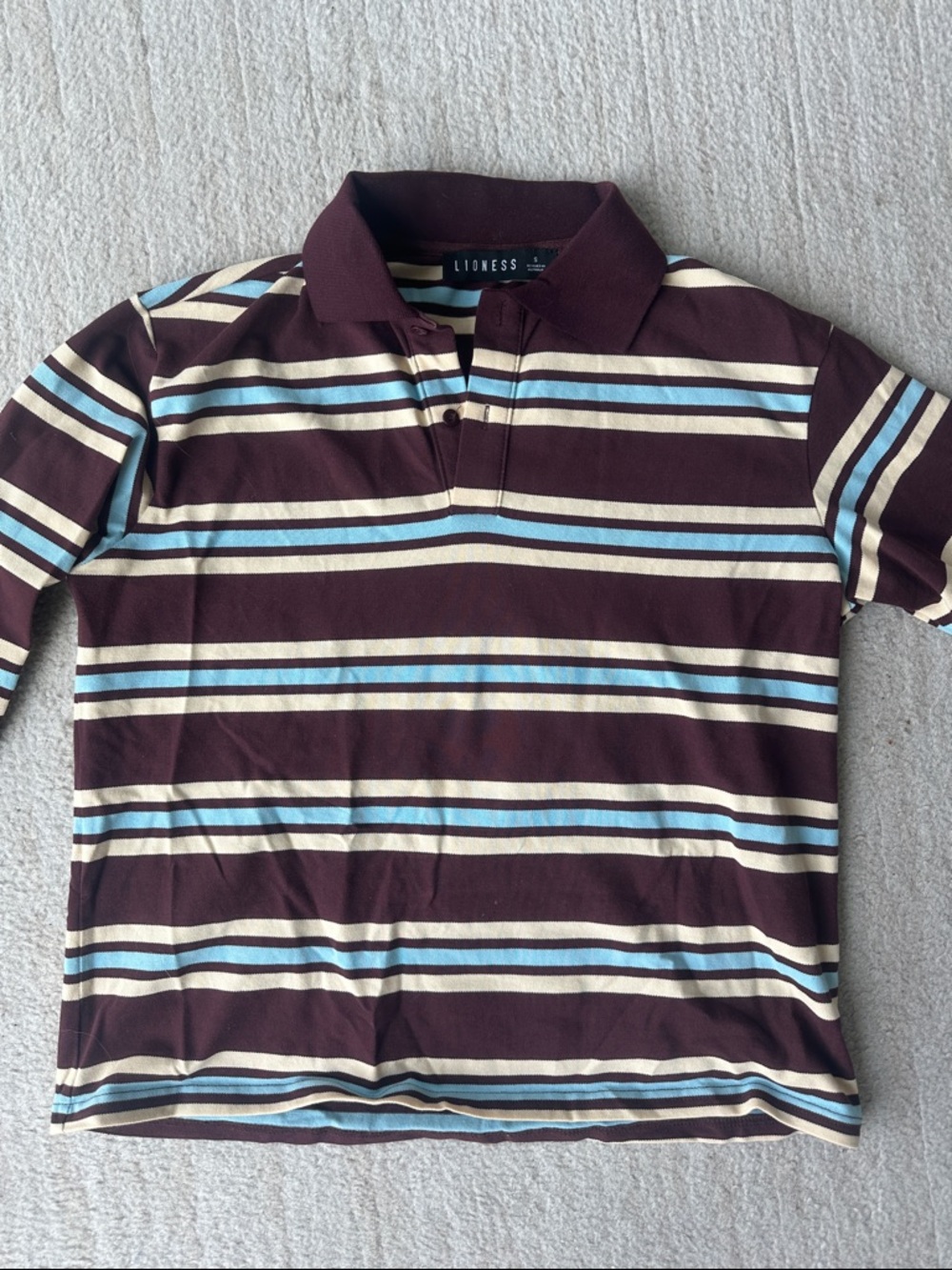 Lioness striped polo – Miu Miu inspired, maroon & baby blue
